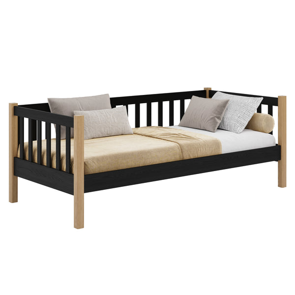 Łóżko sofa drewniane czarny z dębem – pokój dziecięcy, styl skandynawski Nizio