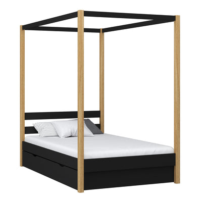 Wooden canopy bed with drawer black-oak – child’s room, scandi style