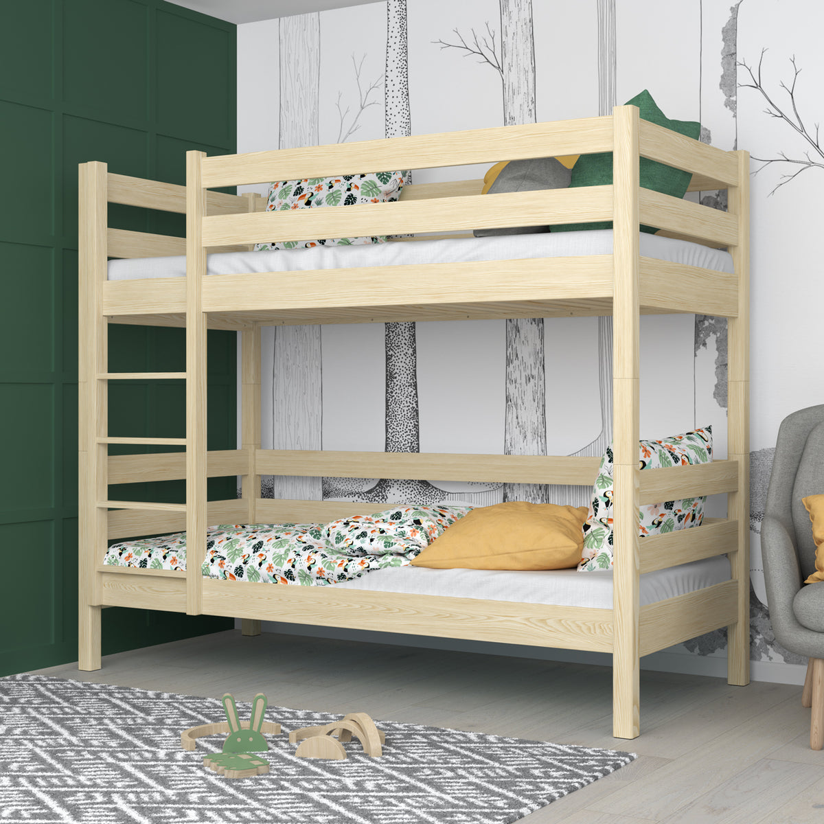 Clear Pine Wooden Bunk Bed – Two Sleeping Areas in One, Safe Construction