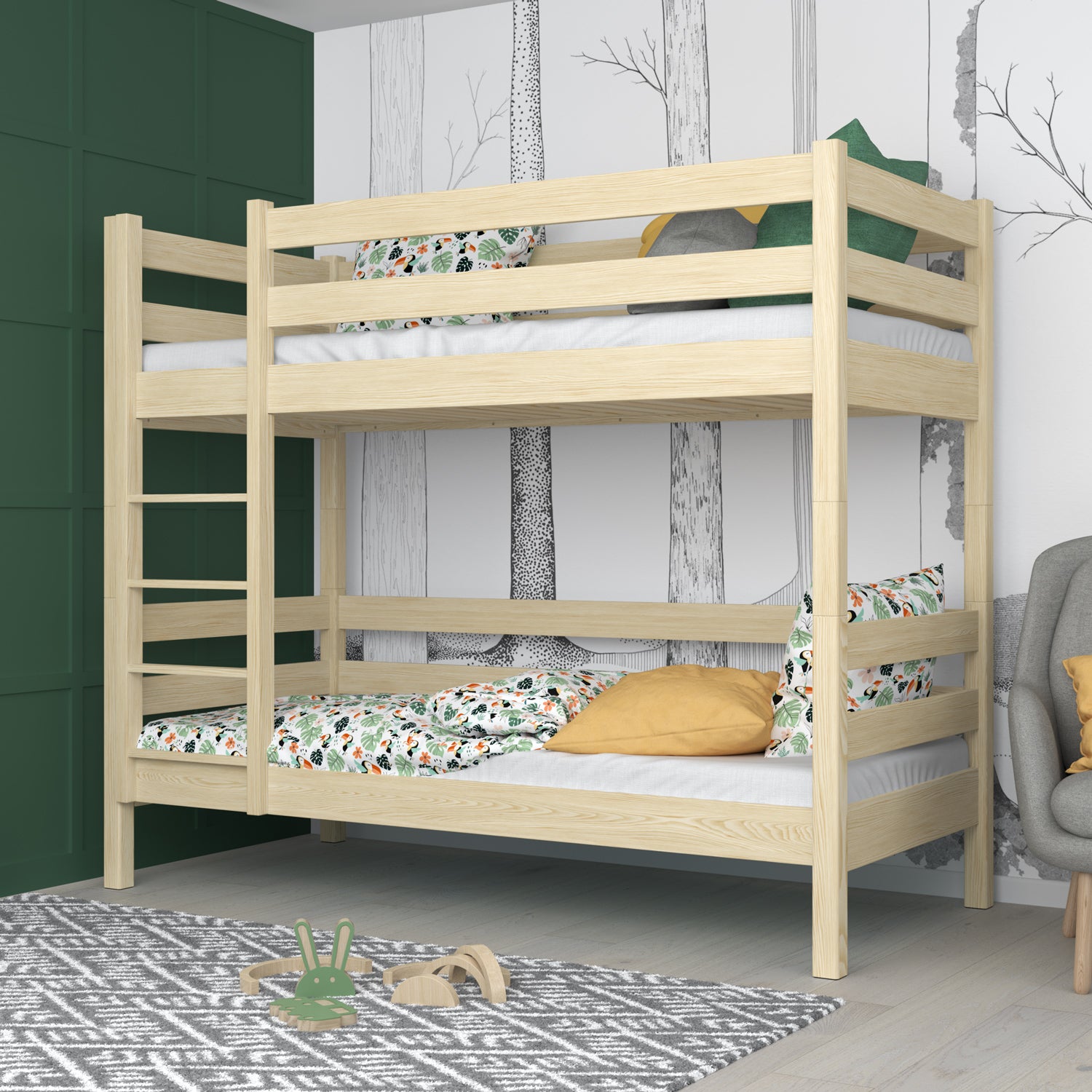 Clear Pine Wooden Bunk Bed – Two Sleeping Areas in One, Safe Construction