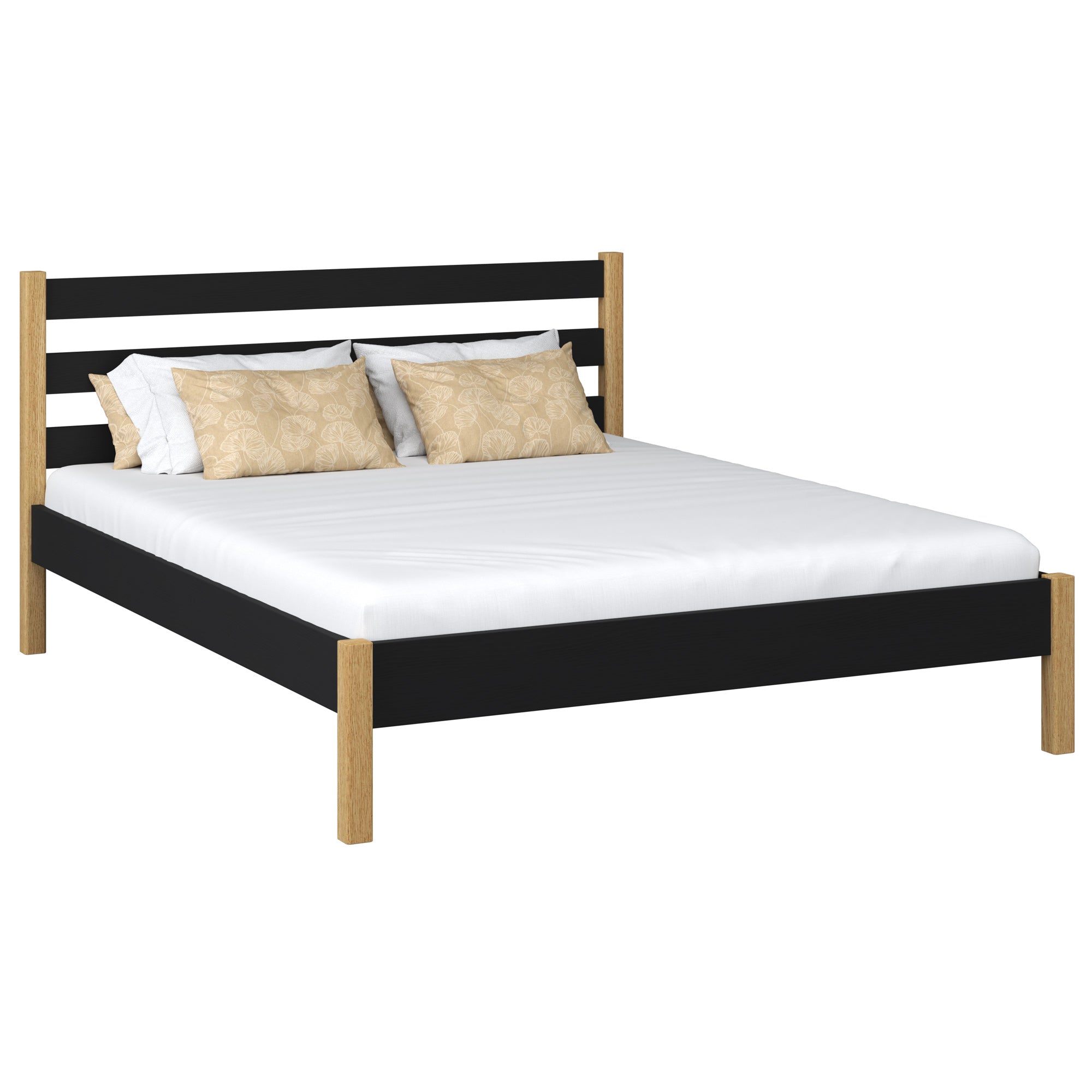 Holz-Doppelbett N01 Schwarz-Eiche – Gesamtansicht, Massivholz