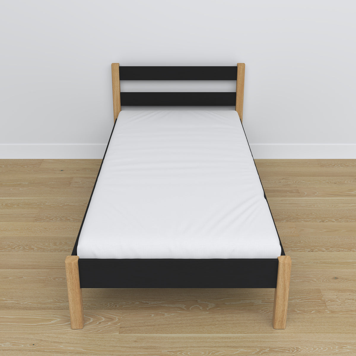 Einzelbett aus Holz schwarz-eiche – Details der Verbindungen und des Holzes, Nizio Home