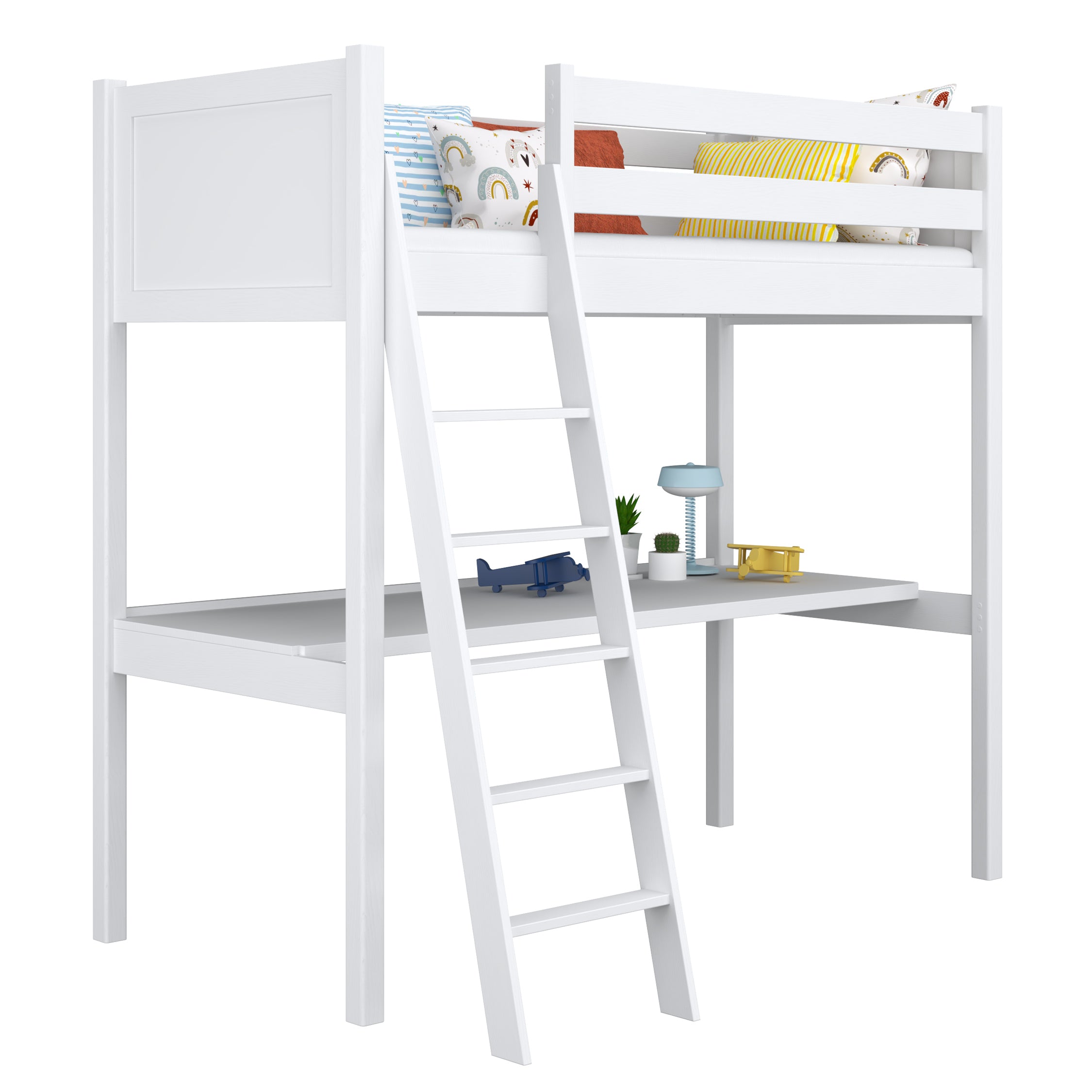 Loft Bed with Desk N04 Wooden in Custom RAL/NCS Color – Solid Wood, Nizio