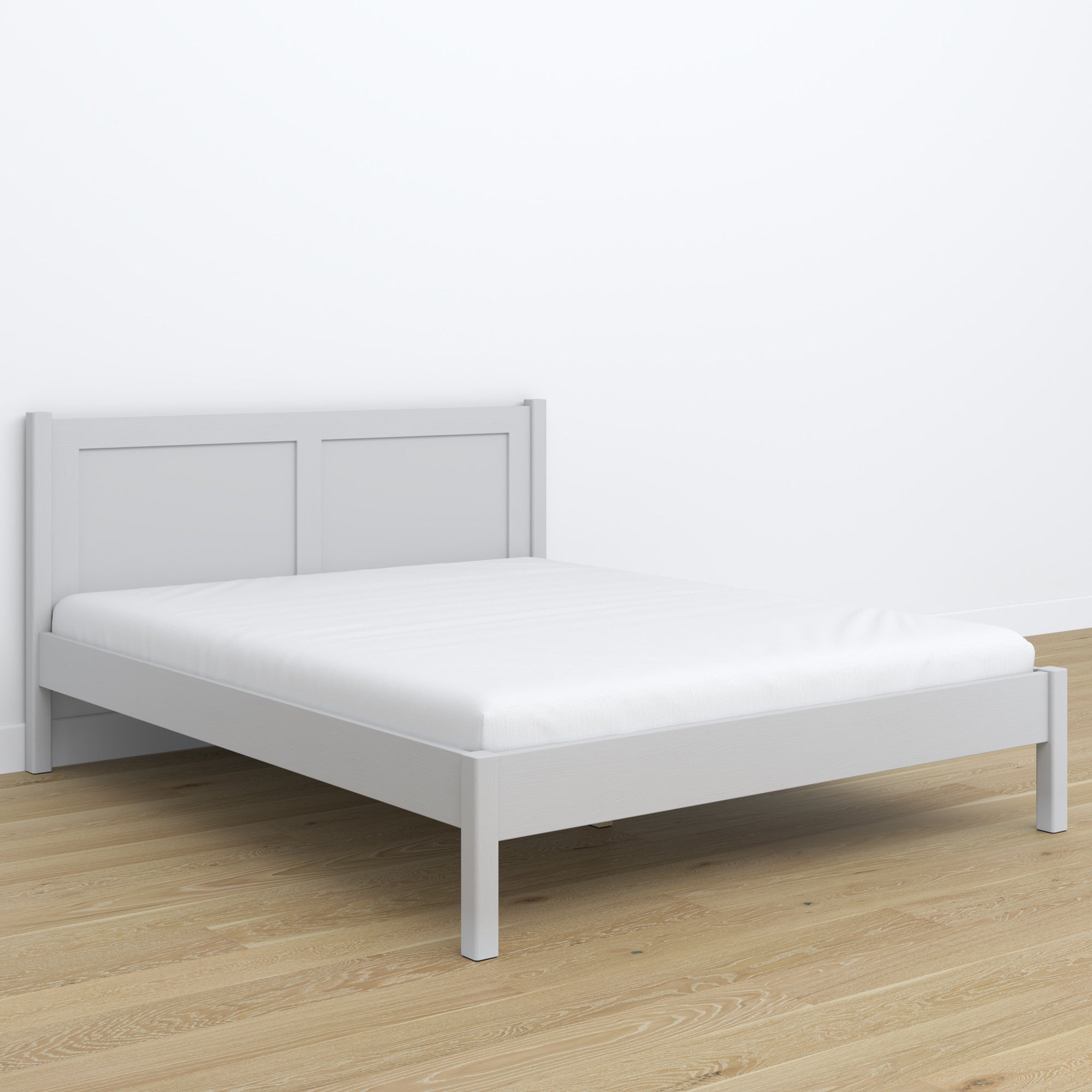 Doppelbett Aschgrau – Kopfteil aus Holz, Nahaufnahme der Holzqualität