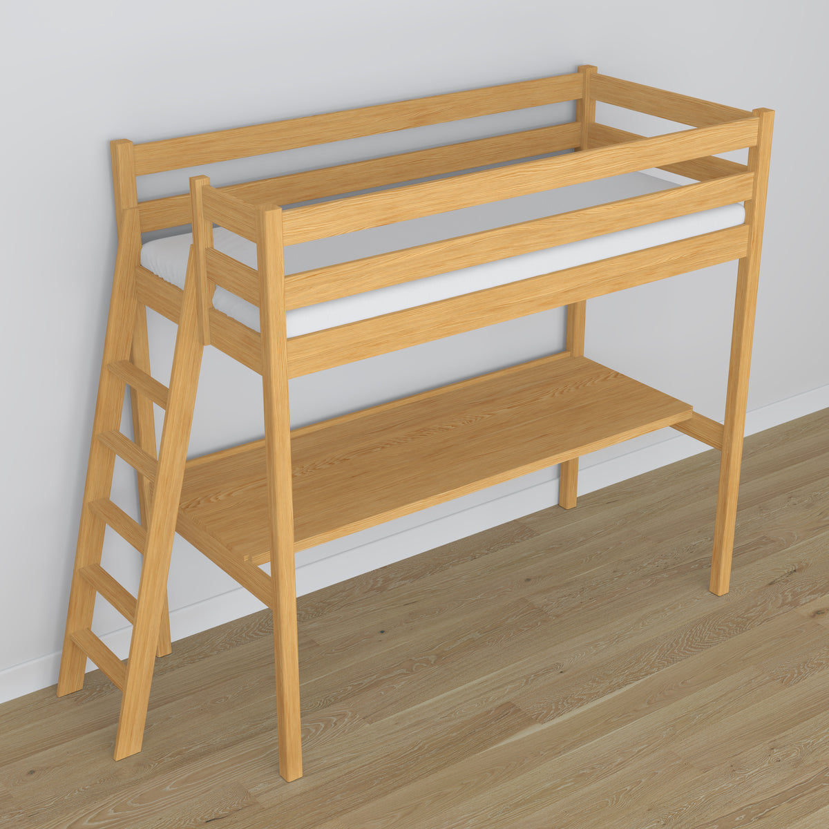 Lit mezzanine pin naturel en bois – vue du dessus na chambre, Nizio