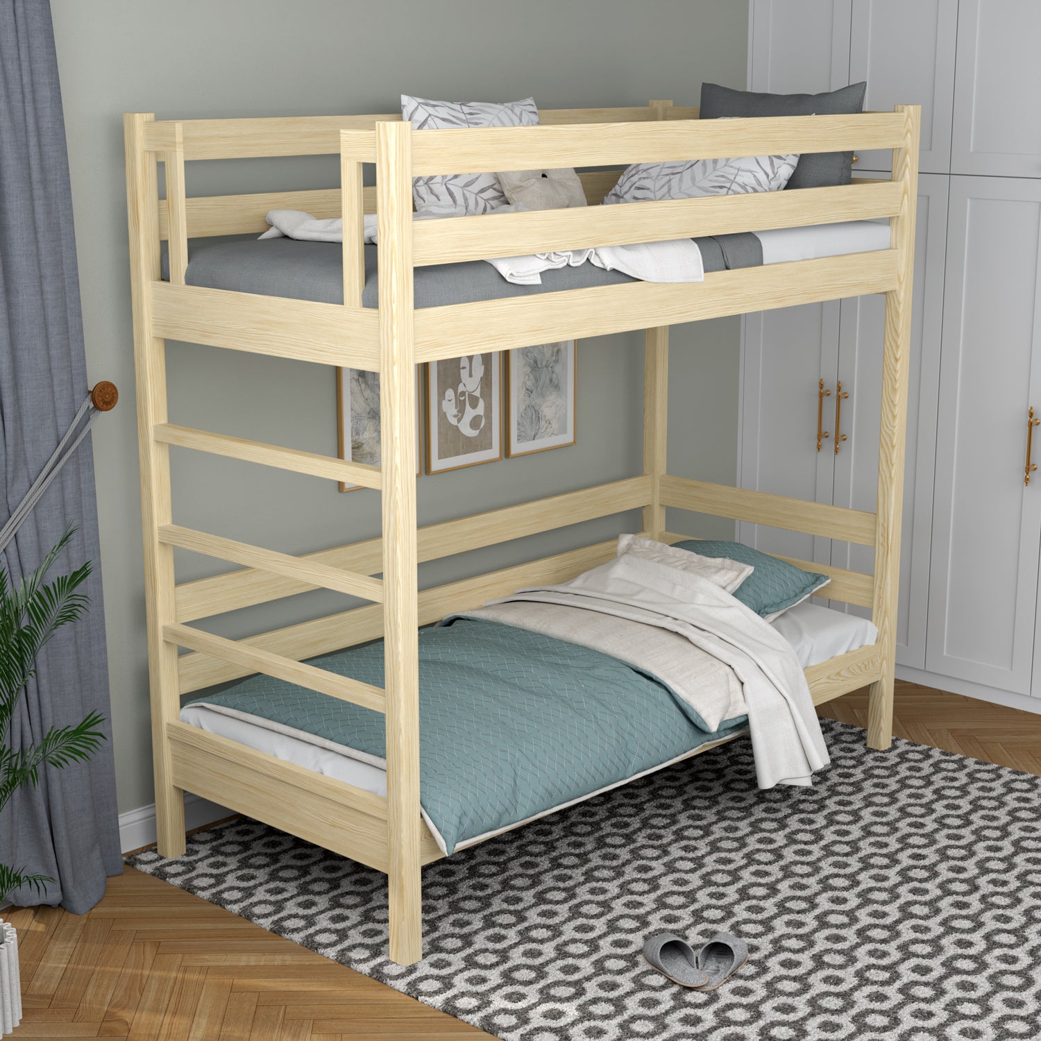 Clear Pine Bunk Bed in Children’s Room – Scandi Arrangement, Wooden