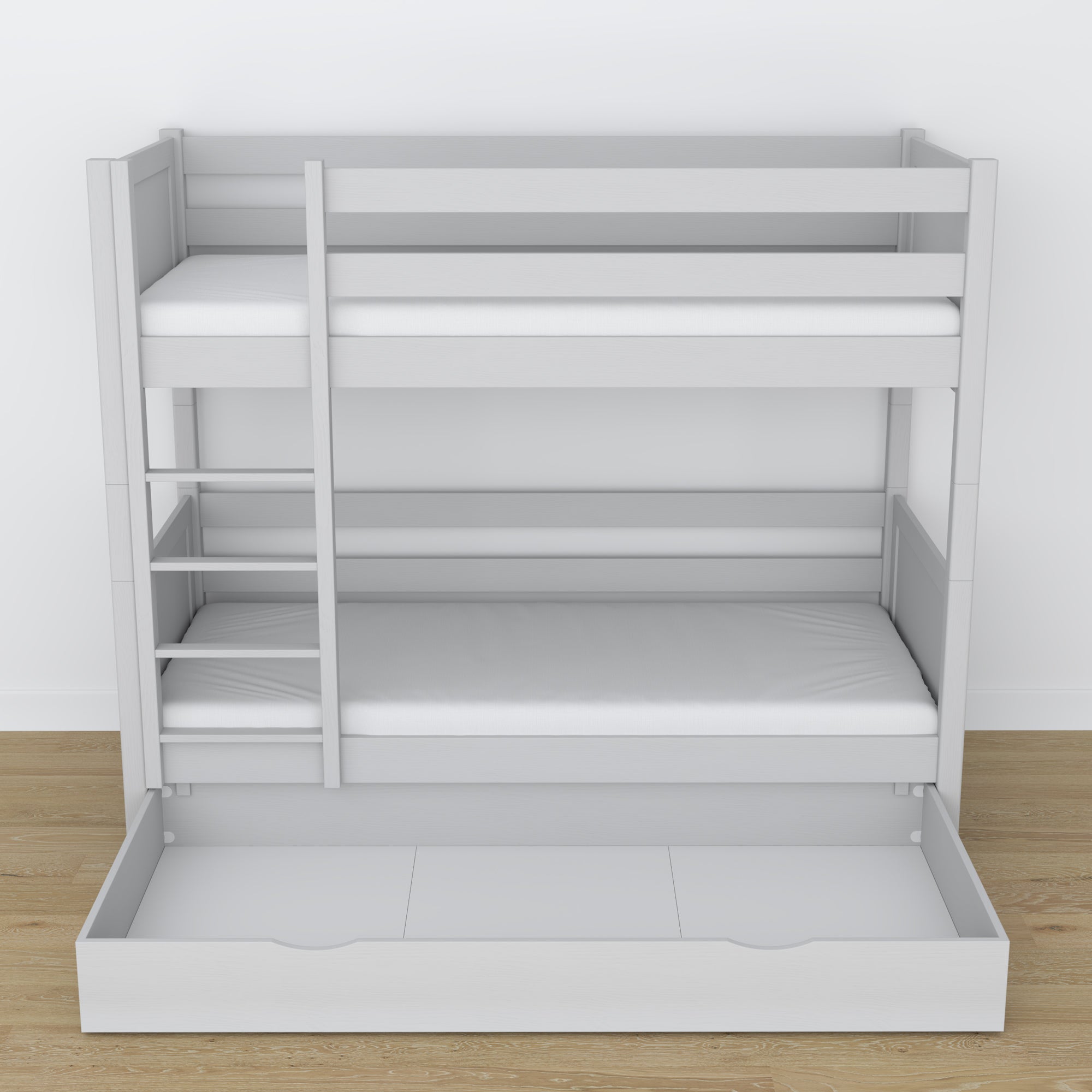 Grey Bunk Bed – Wooden Slatted Frame, Side View