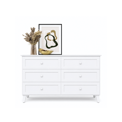 Kommode mit 6 Schubladen Holz weiß 154 cm – Schlafzimmer, skandinavischer Stil
