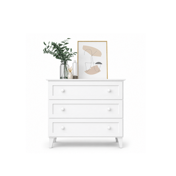 Komoda z 3 szufladami drewniane biały 105 cm – sypialnia, styl skandynawski