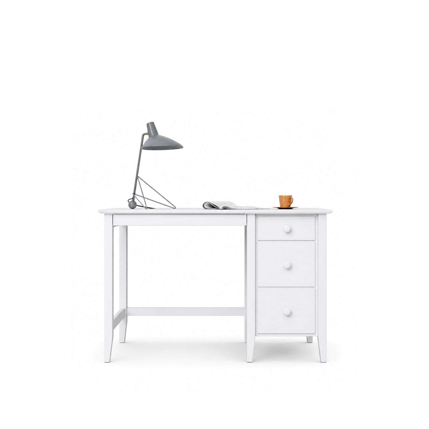 Bureau z 3 tiroirmi en bois blanc – bureau i chambre de jeune, scandinave