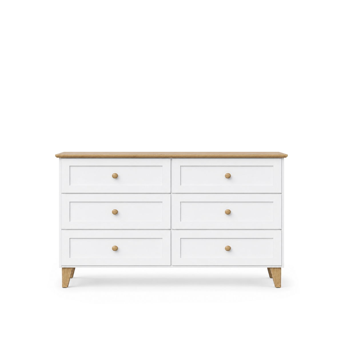 Commode z 6 tiroirmi en bois blanc avec chêne 154 cm – chambre, style scandinave