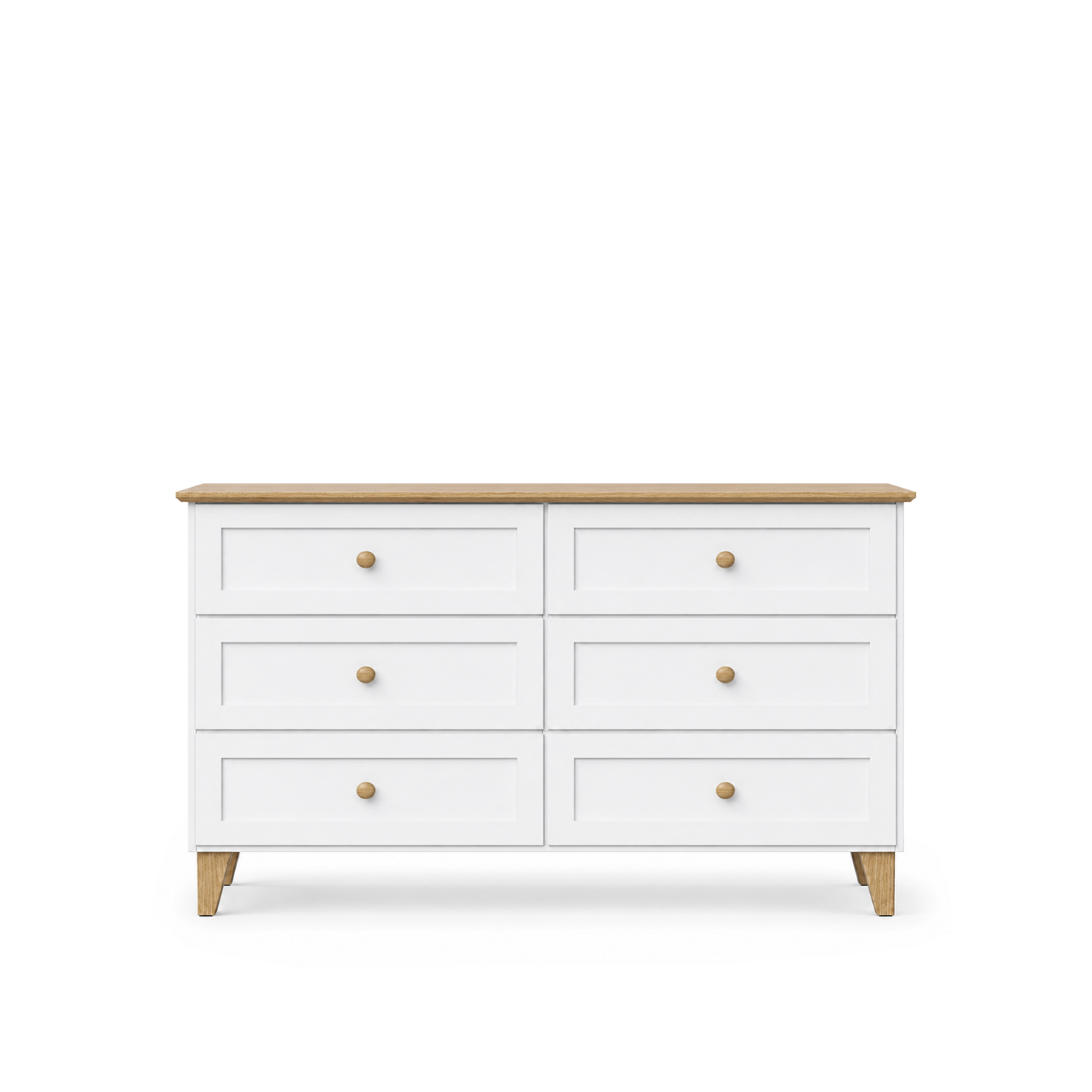 Commode z 6 tiroirmi en bois blanc avec chêne 154 cm – chambre, style scandinave