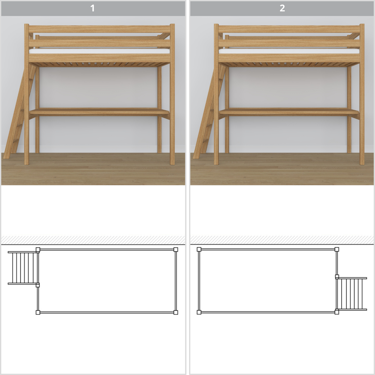 Lit mezzanine en chêne chêne naturel – vue du dessus na espace couchage