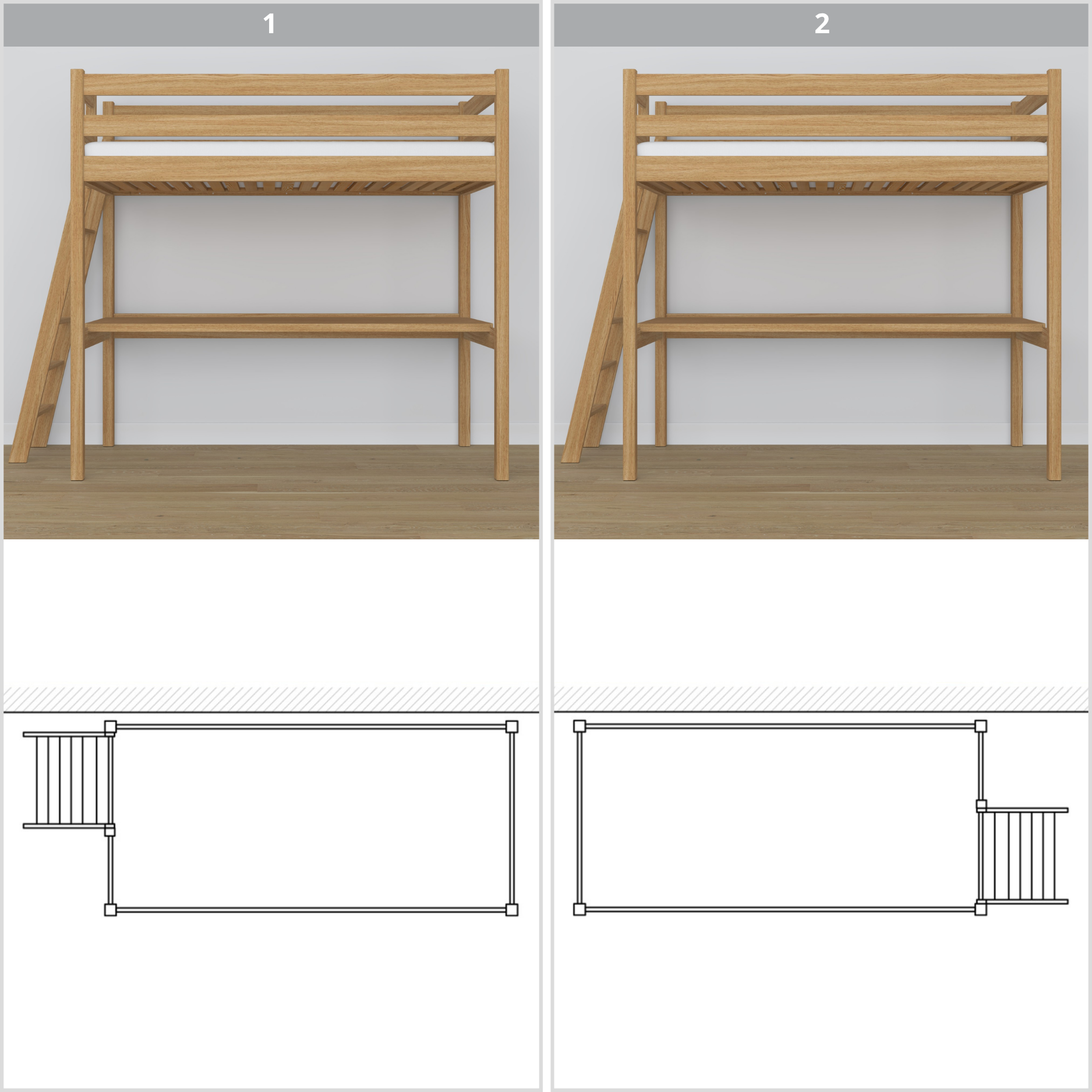 Lit mezzanine en chêne chêne naturel – vue du dessus na espace couchage