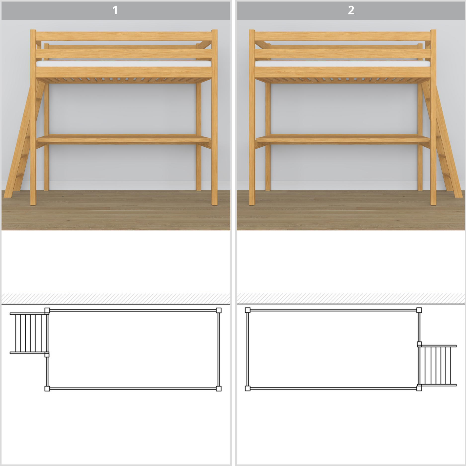 Lit mezzanine en bois pin naturel – vue du dessus na espace couchage