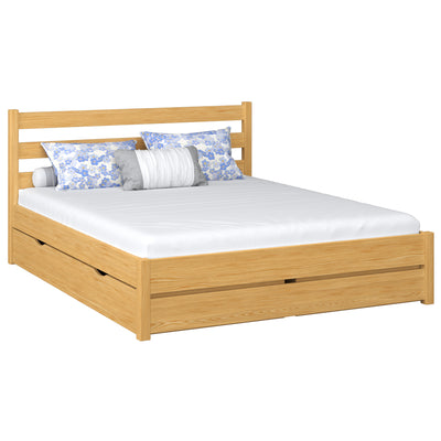 Holz-Doppelbett mit Schublade N01 Kiefer natur – Gesamtansicht, massives Kiefernholz