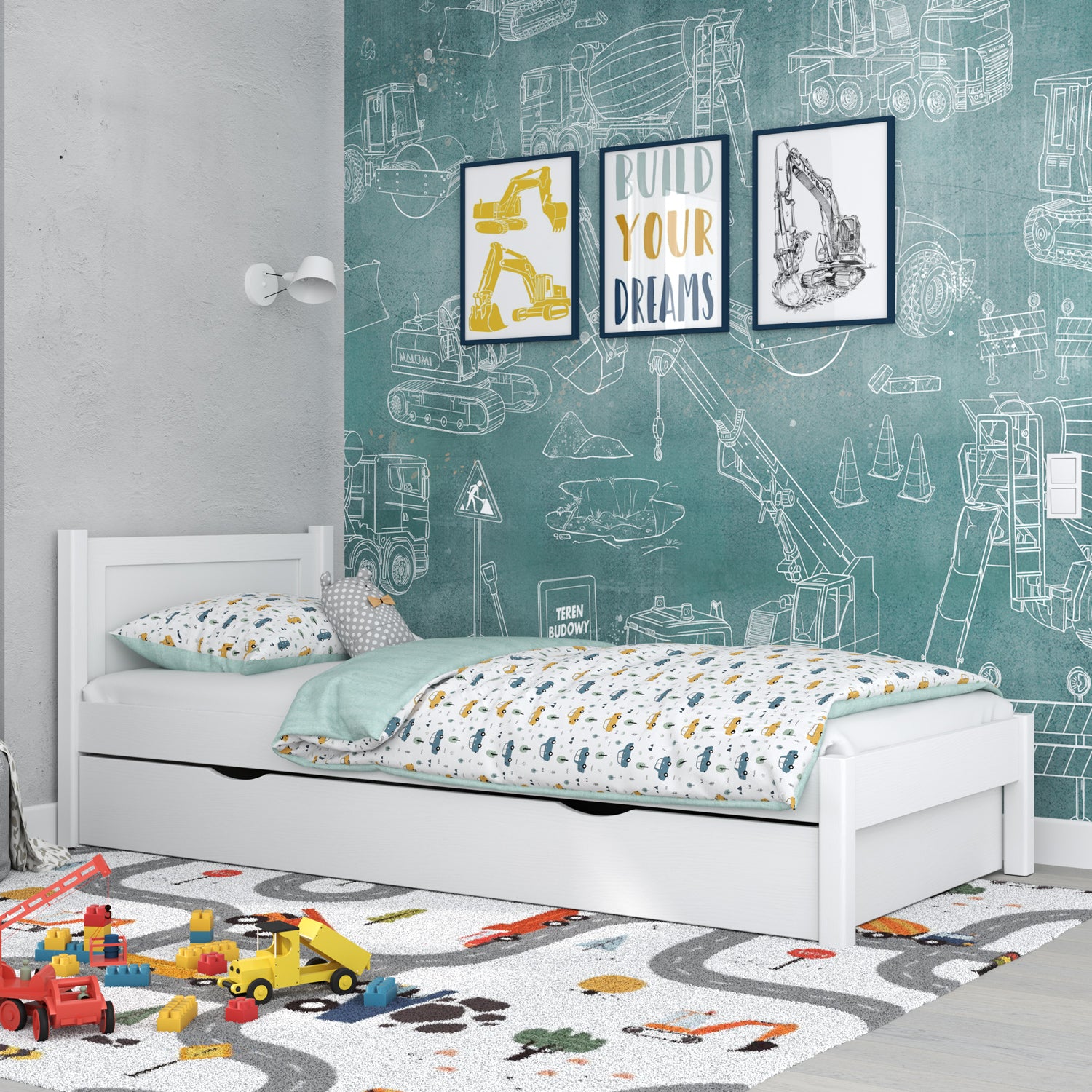 Einzelbett mit Schublade aus Holz Weiß – Kinderzimmer, Scandi-Stil
