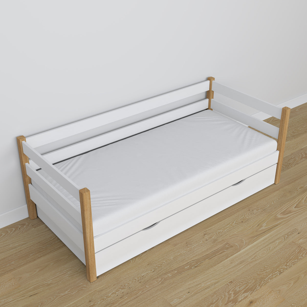 Sofabett mit Schublade Holz weiß-eiche – scandi Kinderzimmereinrichtung