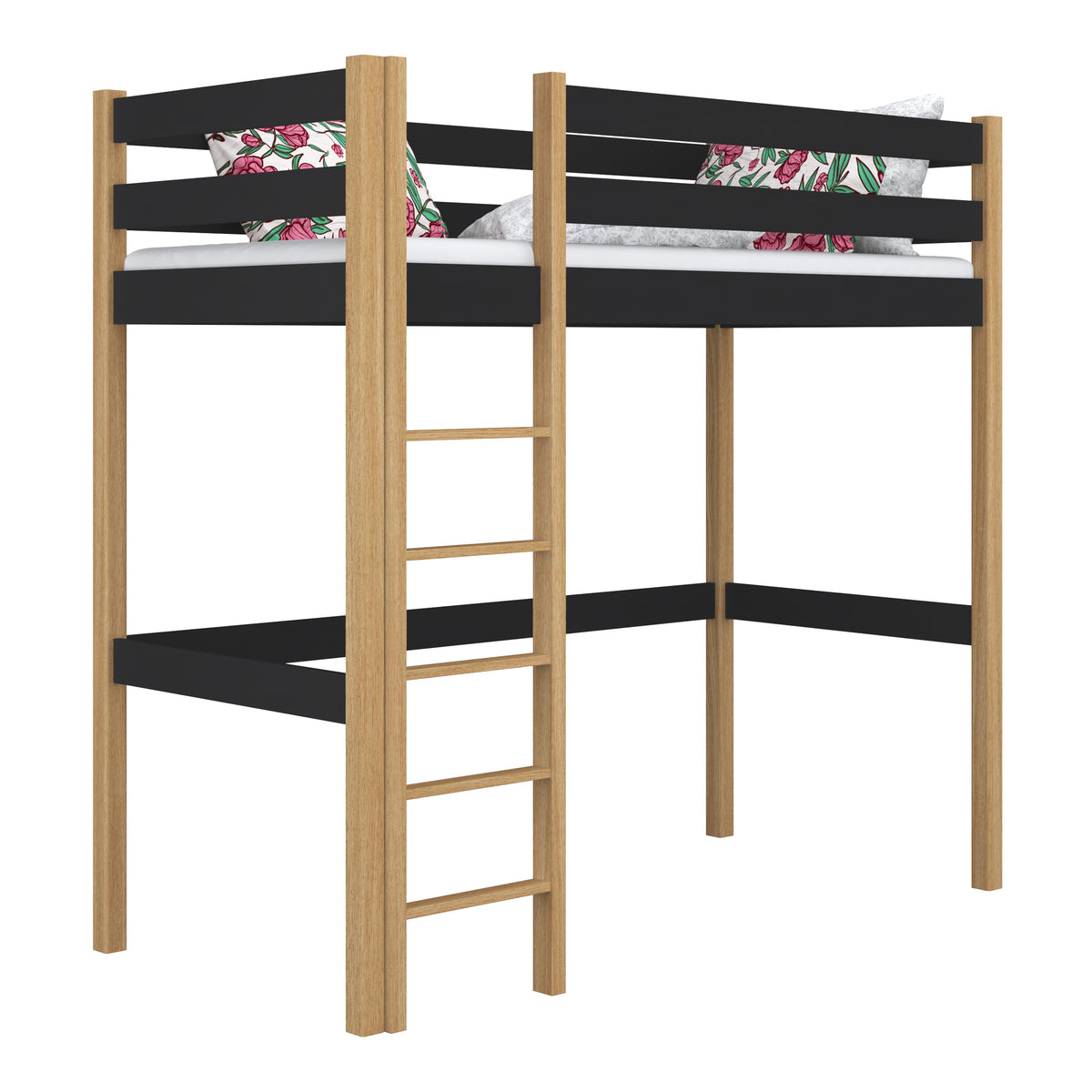 Hochbett aus Holz schwarz-eiche – Kinderzimmer, Massivholz, Scandi-Stil