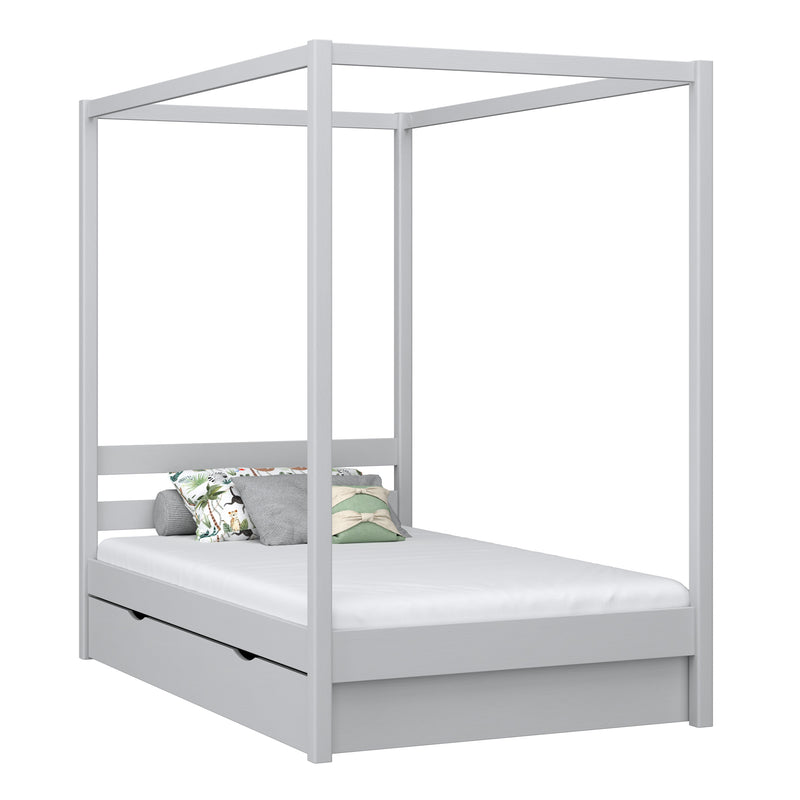 Lit à baldaquin avec tiroir en bois gris – chambre d'enfant, style scandinave