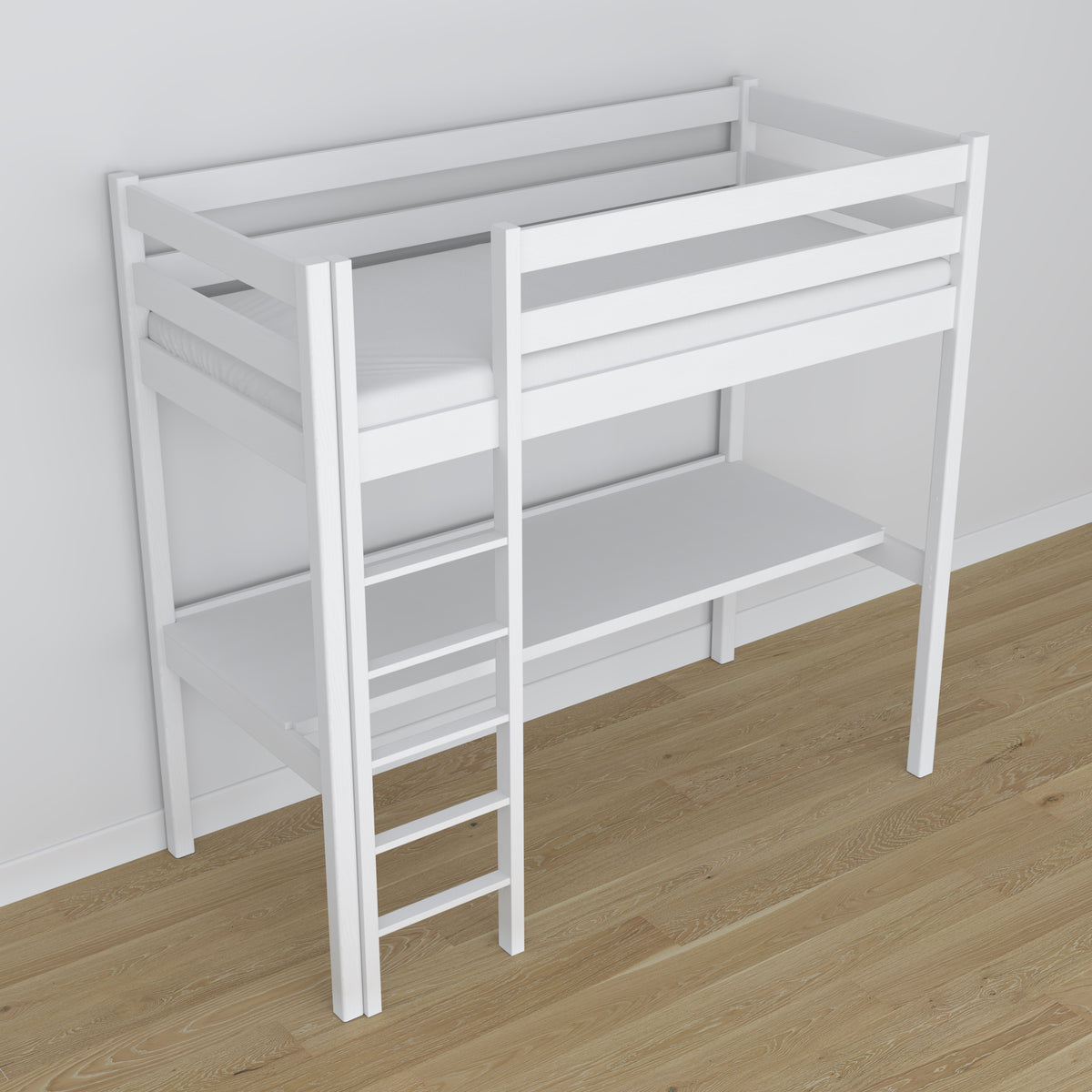 Hochbett mit Schreibtisch Weiß aus Holz – Maße, Nizio Home