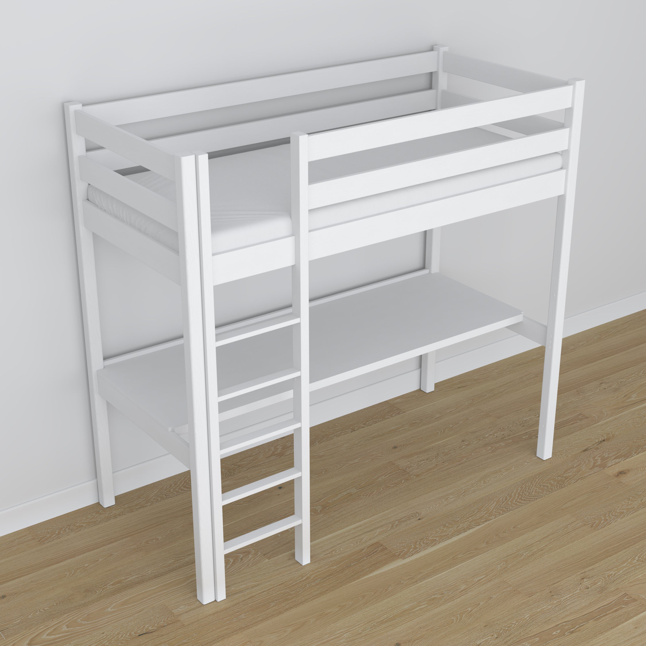 Hochbett mit Schreibtisch Weiß aus Holz – Maße, Nizio Home