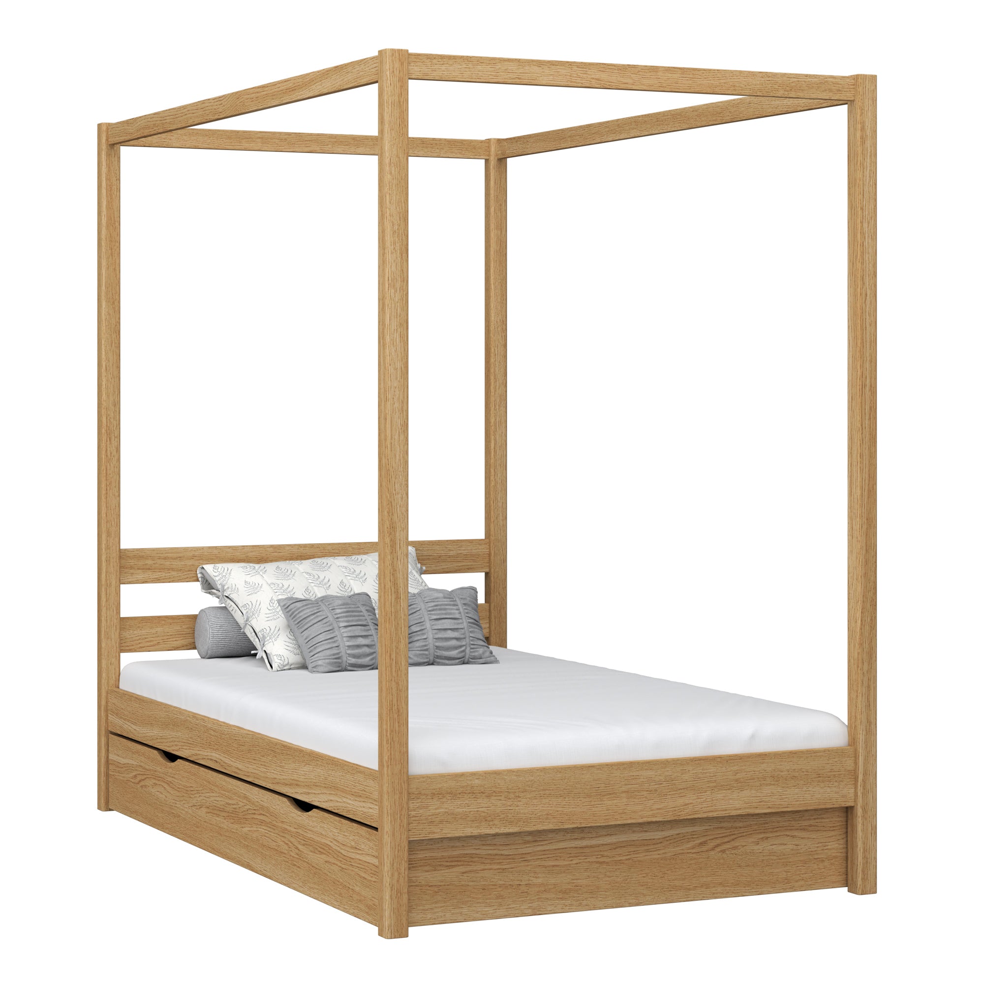 Oak canopy bed with drawer natural oak – child’s room, scandi style