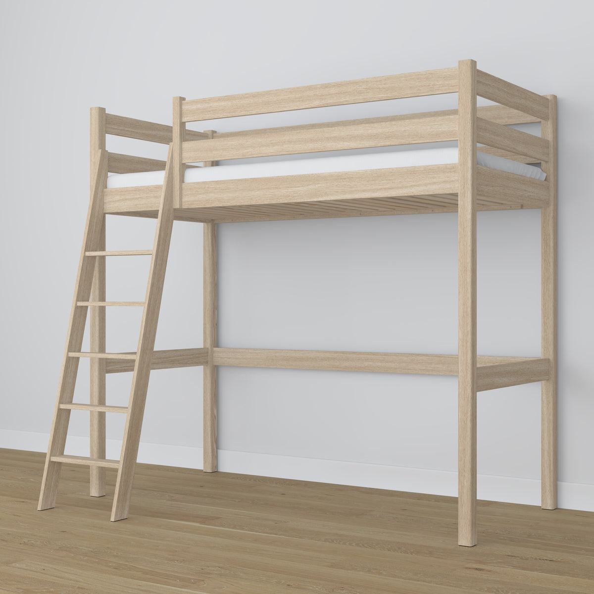 Hochbett Eiche geweißt – Rahmen mit Latten, Seitenansicht