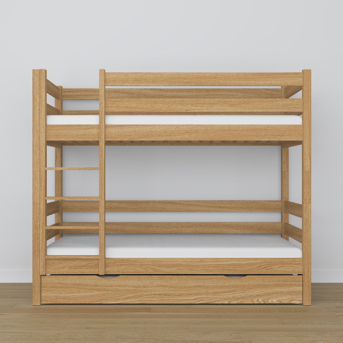 Lit superposé en chêne chêne naturel – intérieur du tiroir na matelas, chambre d'enfant