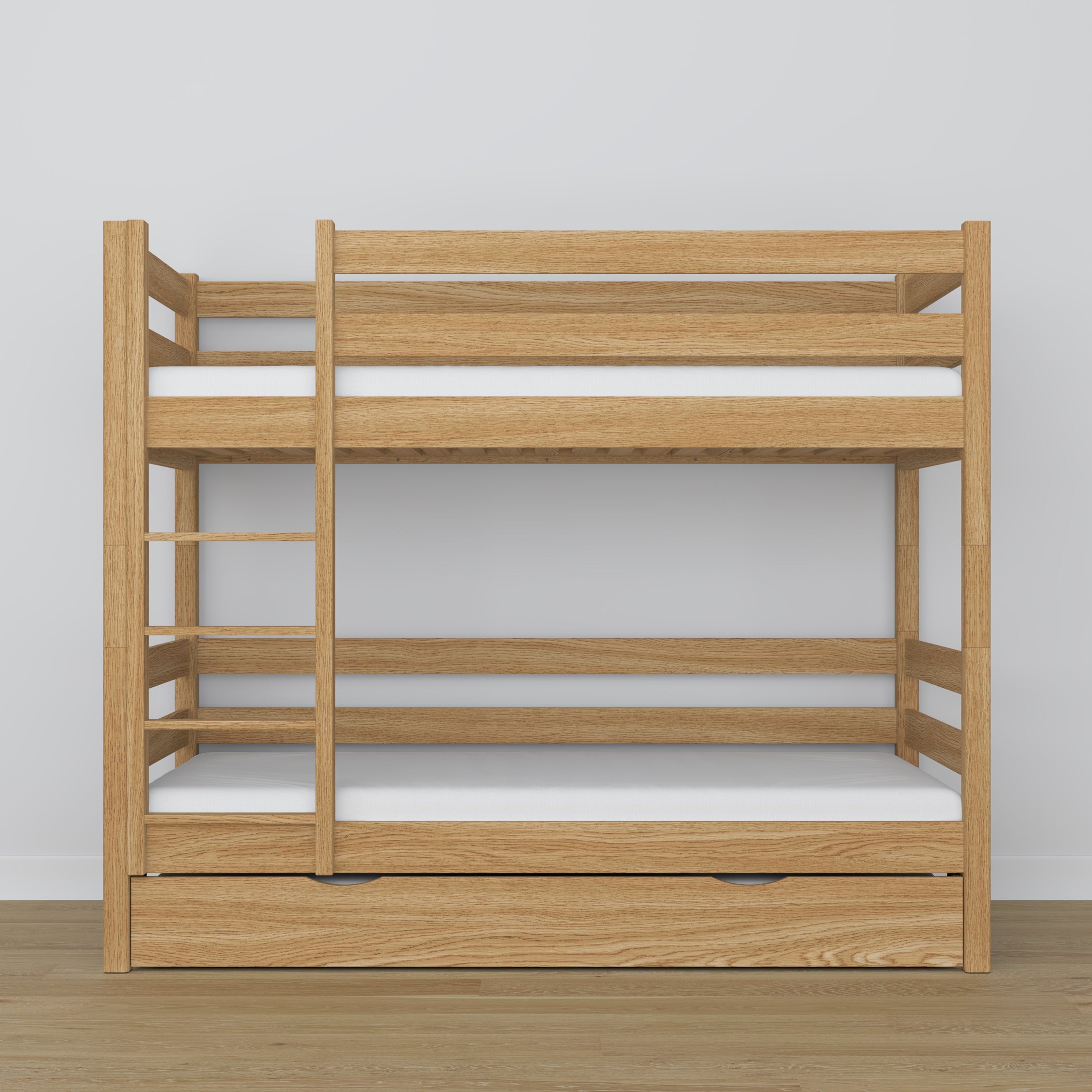Lit superposé en chêne chêne naturel – intérieur du tiroir na matelas, chambre d'enfant