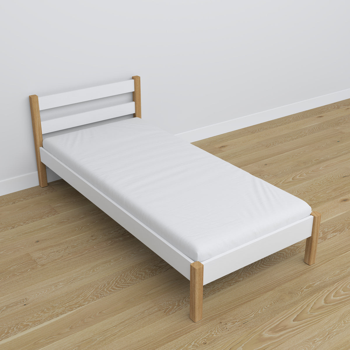 Einzelbett aus Holz weiß-eiche – Details der Verbindungen und des Holzes, Nizio Home
