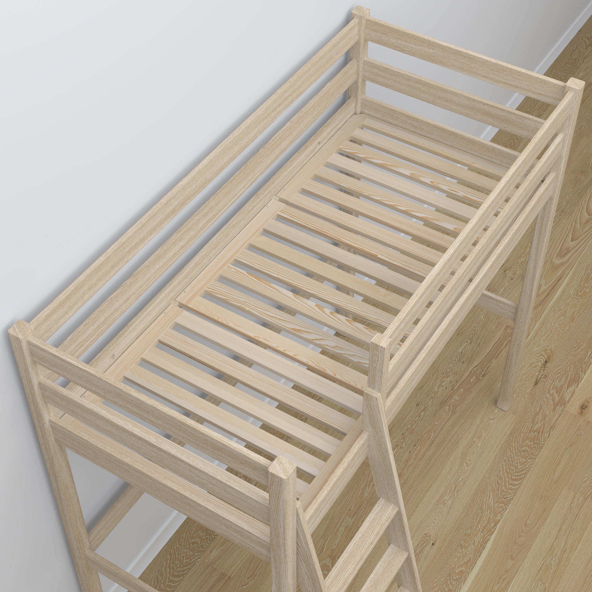Hochbett Eiche geweißt – Details der Verbindungen und Leiter, Nizio Home