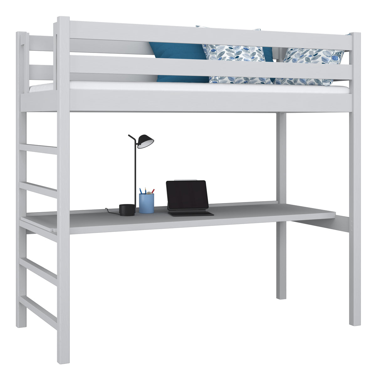 Hochbett mit Schreibtisch aus Holz grau – Kinderzimmer, scandi Nizio