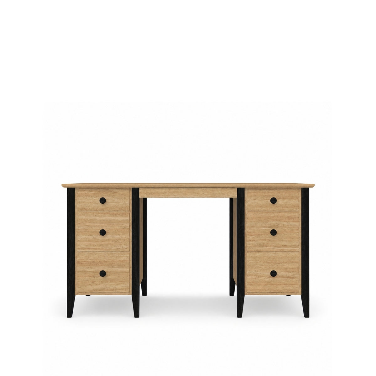 Bureau z 6 tiroirmi en chêne chêne naturel avec noir – bureau i chambre de jeune, scandinave