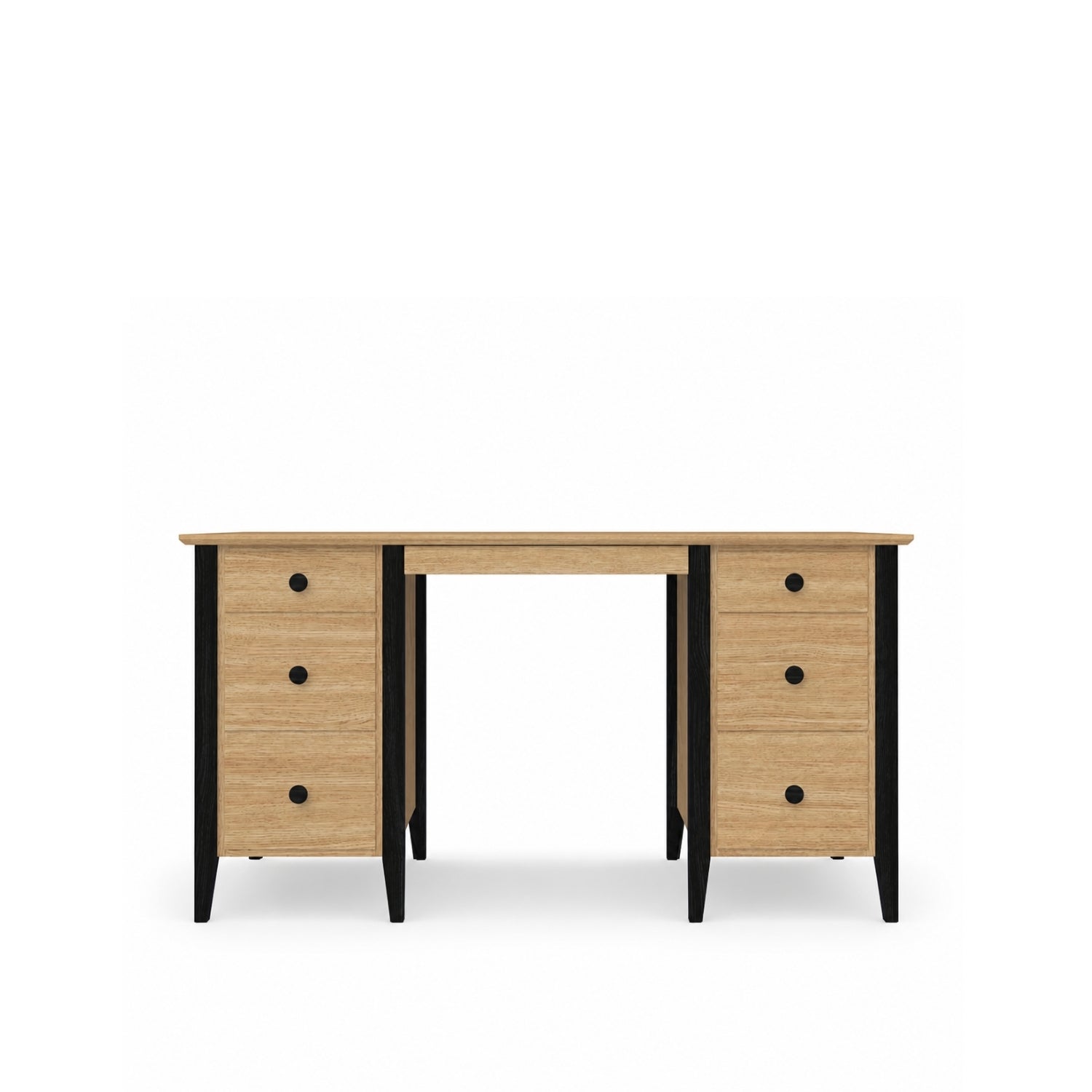 Bureau z 6 tiroirmi en chêne chêne naturel avec noir – bureau i chambre de jeune, scandinave
