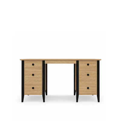 Desk with 6 drawers oak natural oak with black – office and youth room, scandi