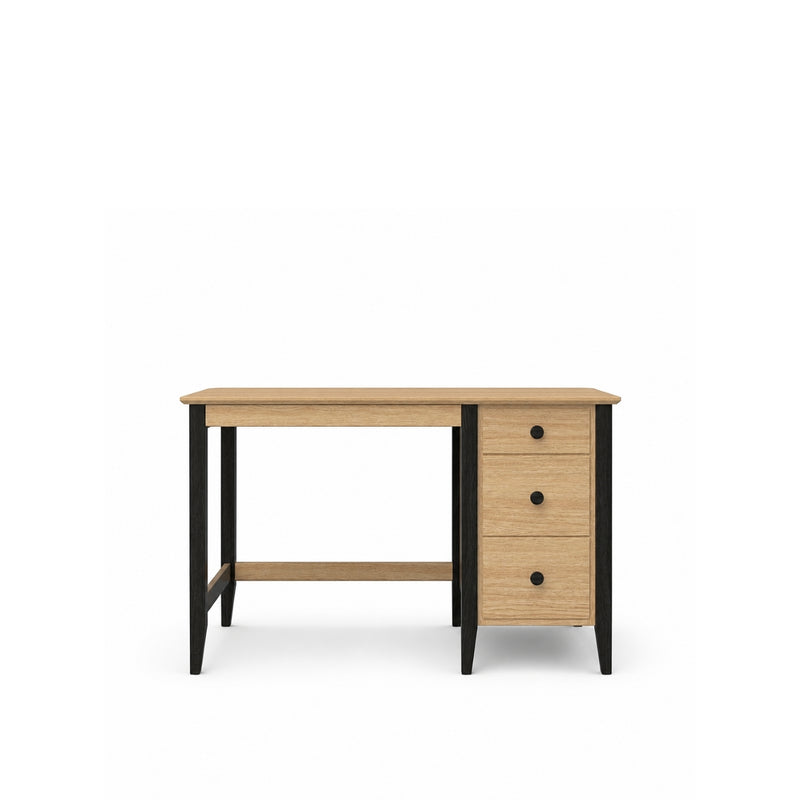 Bureau z 3 tiroirmi en chêne chêne naturel avec noir – bureau i chambre de jeune, scandinave
