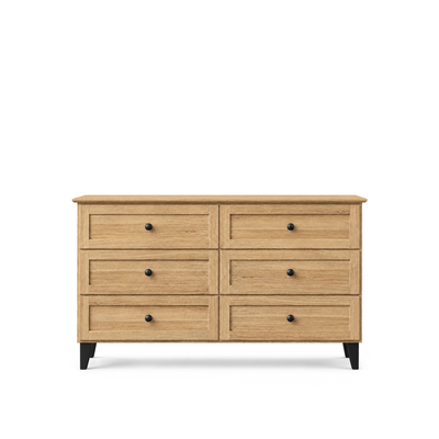 Kommode mit 6 Schubladen Eiche natur mit Schwarz 154 cm – Schlafzimmer, skandinavischer Stil
