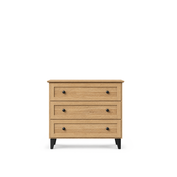 Komoda z 3 szufladami dębowe dąb naturalny z czernią 105 cm – sypialnia, styl skandynawski