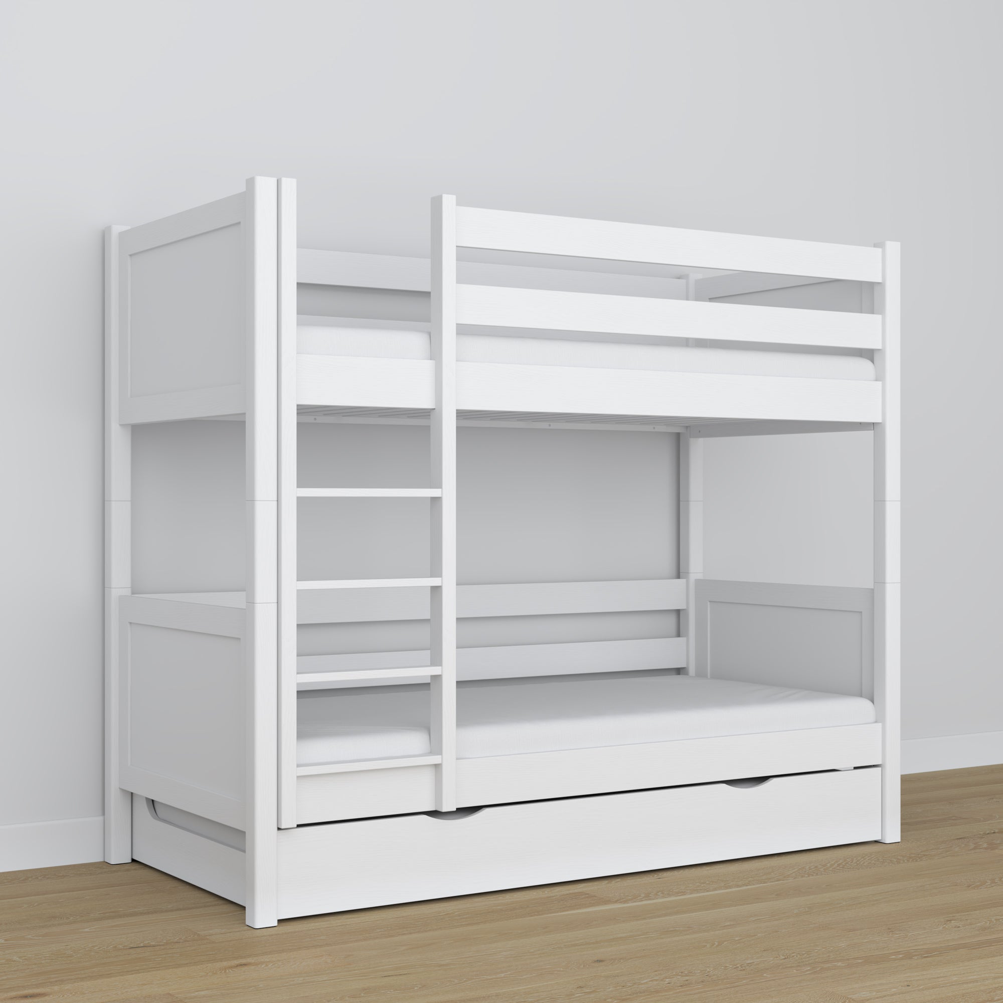 Lit superposé en bois blanc – intérieur du tiroir na matelas, chambre d'enfant