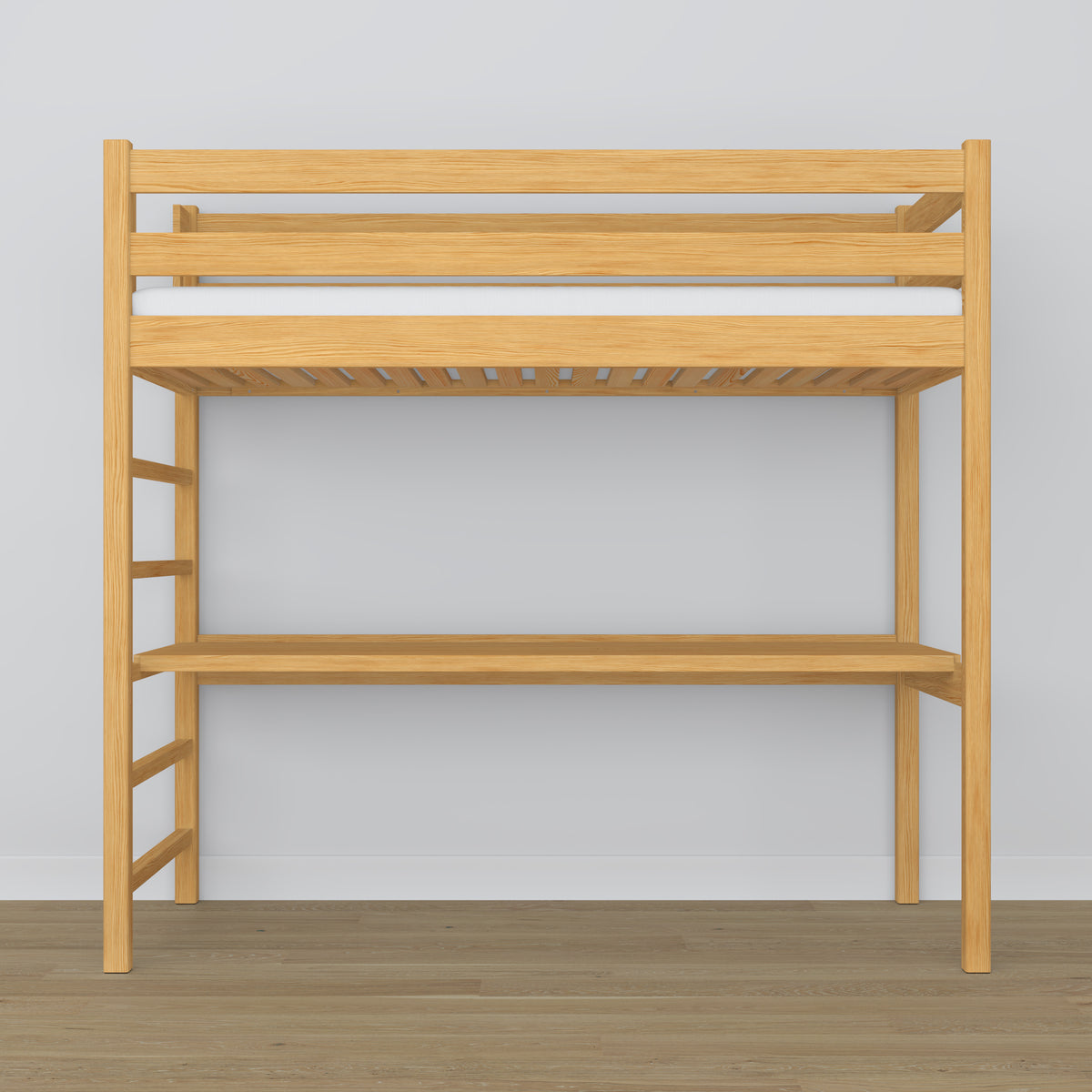 Hochbett mit Schreibtisch aus Holz Kiefer natur – Details der Verbindungen und Leiter