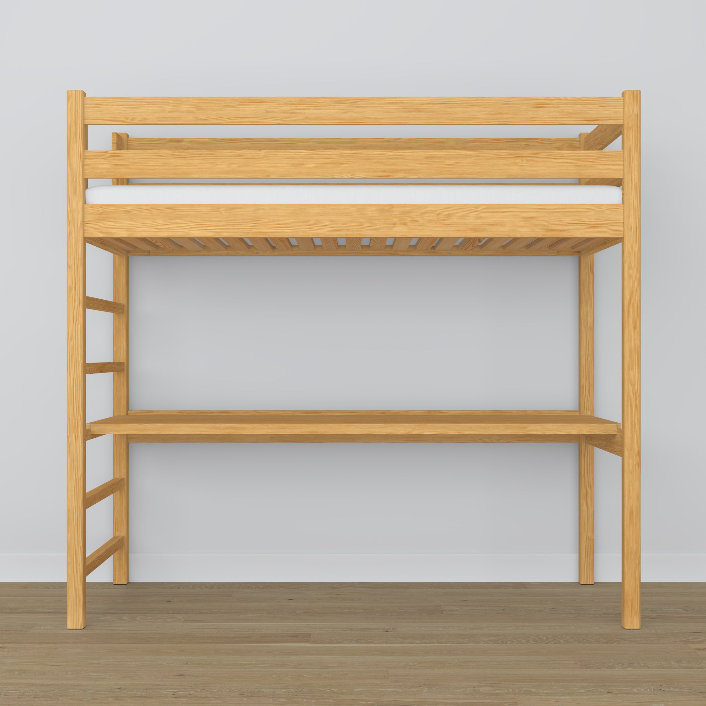 Hochbett mit Schreibtisch aus Holz Kiefer natur – Details der Verbindungen und Leiter