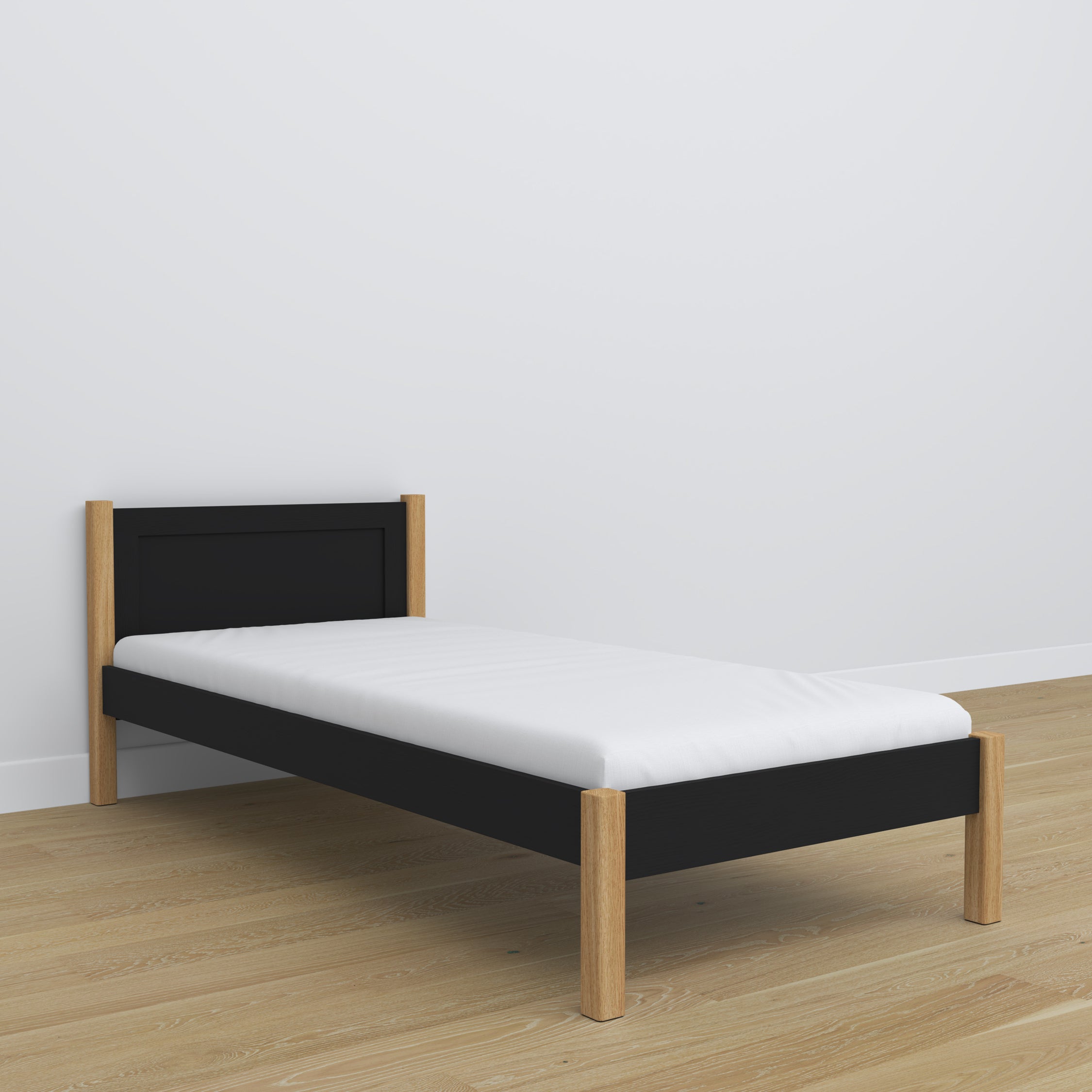 Einzelbett aus Holz schwarz-eiche – Details der Verbindungen und des Holzes, Nizio Home