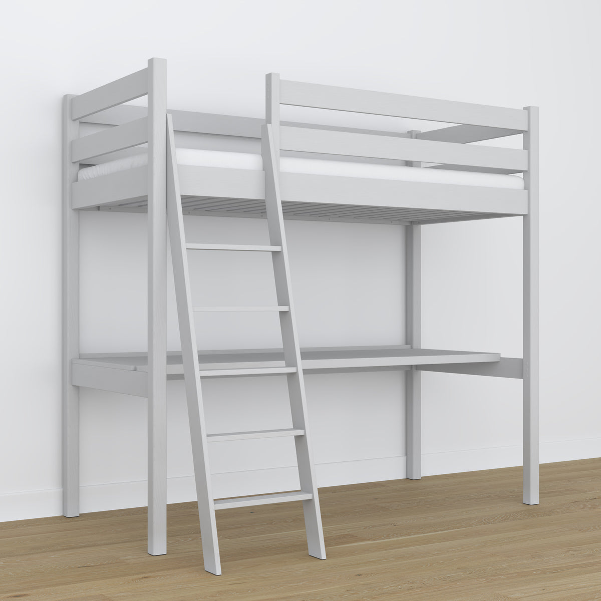 Hochbett mit Schreibtisch Grau aus Holz – Maße, Nizio Home