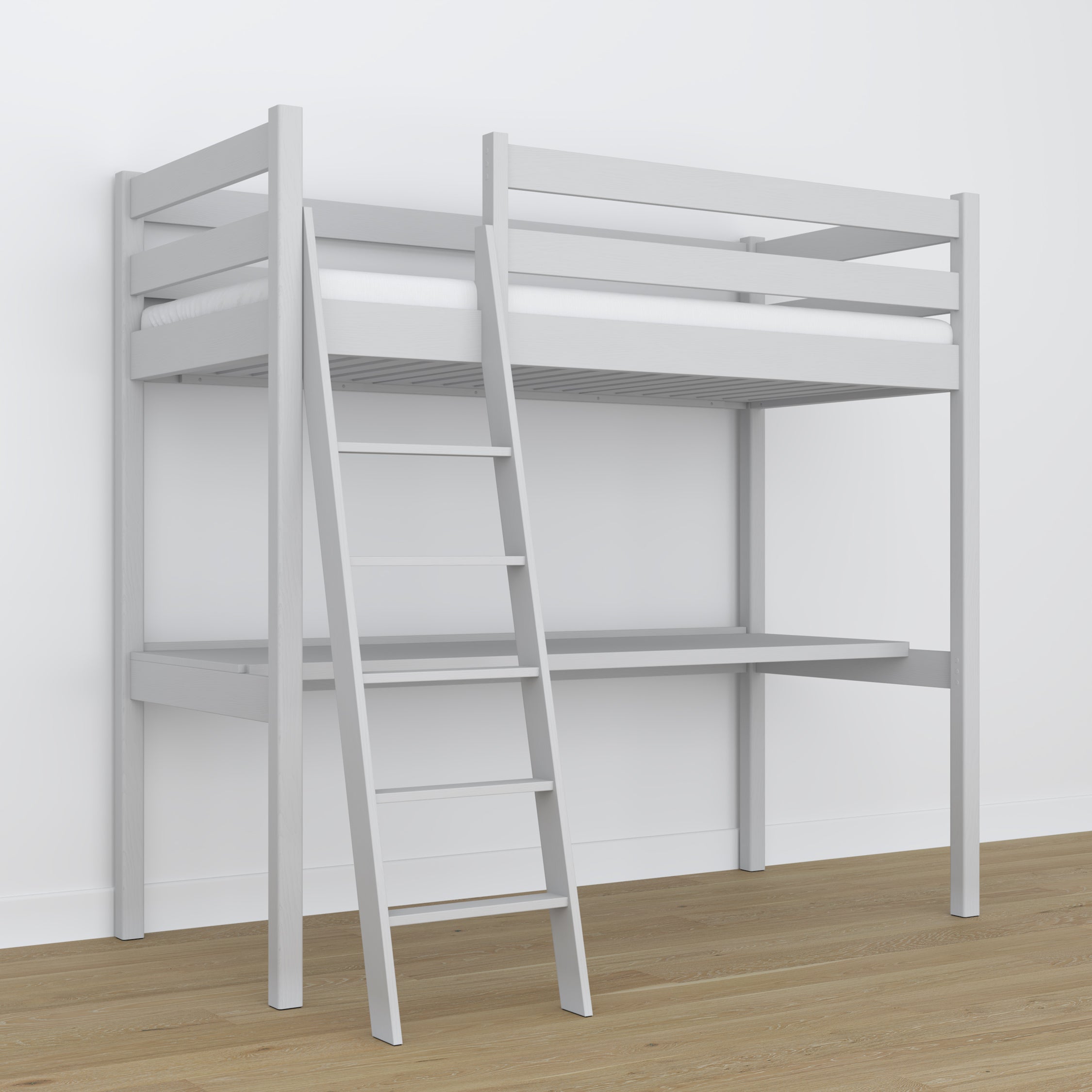Hochbett mit Schreibtisch Grau aus Holz – Maße, Nizio Home