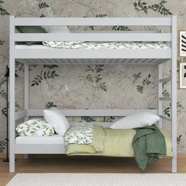 Grey Bunk Bed – Wooden Ladder and Safety Rail, Nizio Home