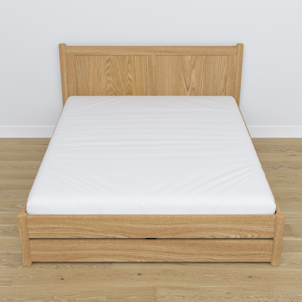 Oak double bed with drawer natural oak – capacity and functionality