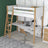 Loft bed white/oak – wooden desk under the sleeping area, scandi children’s room