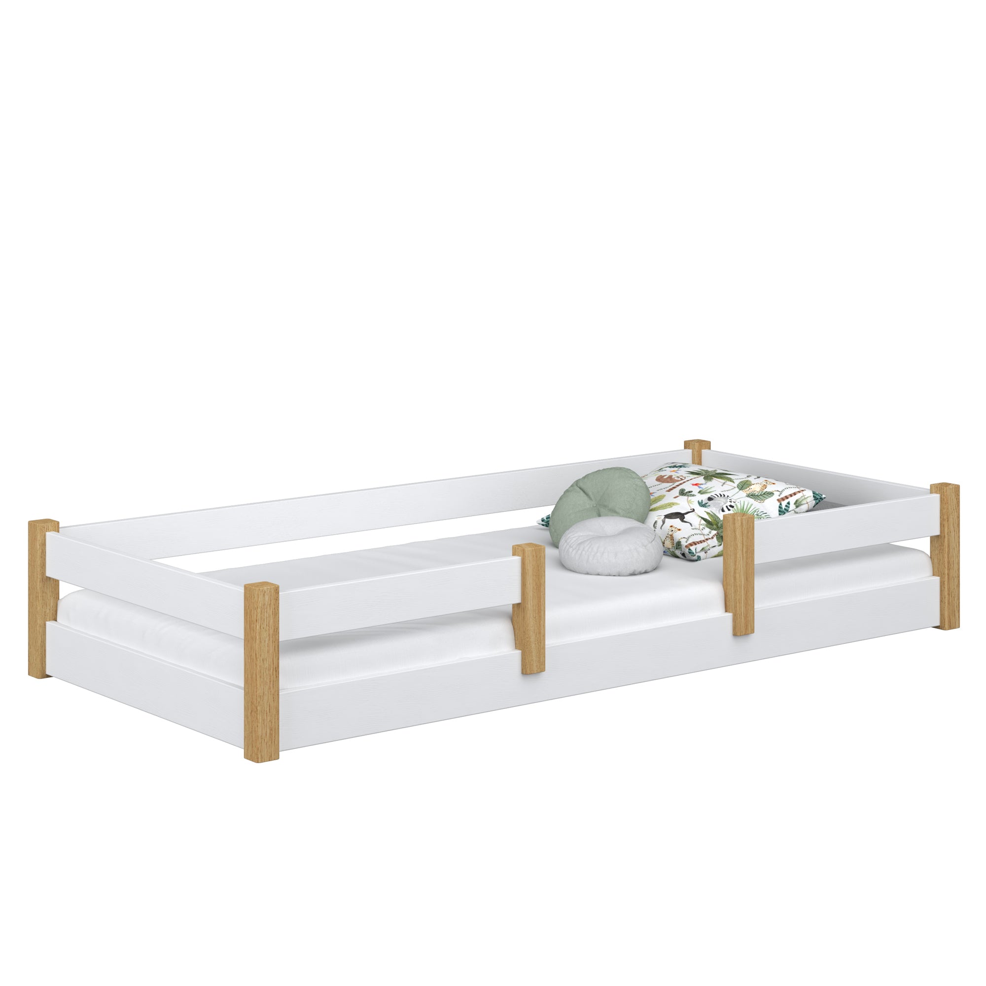 Lit bas en bois blanc-chêne – chambre, bois massif, style scandinave Nizio