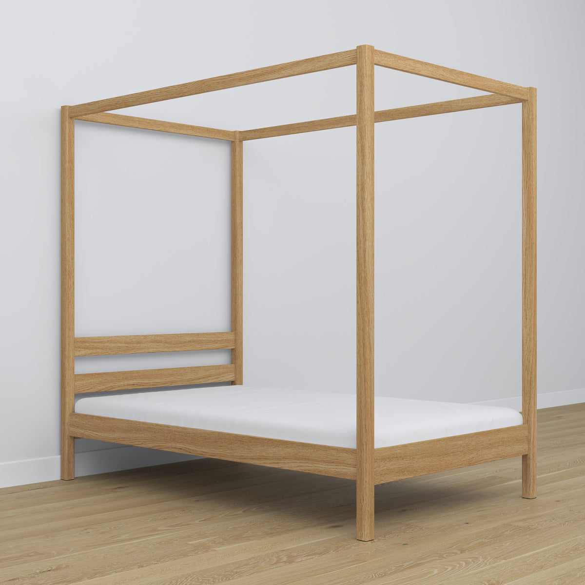 Bett natureiche mit Baldachin – dekorativer Rahmen aus Eiche, kindersicher